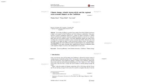 Climate change, Atlantic storm activity and the regional socio-economic impacts on the Caribbean